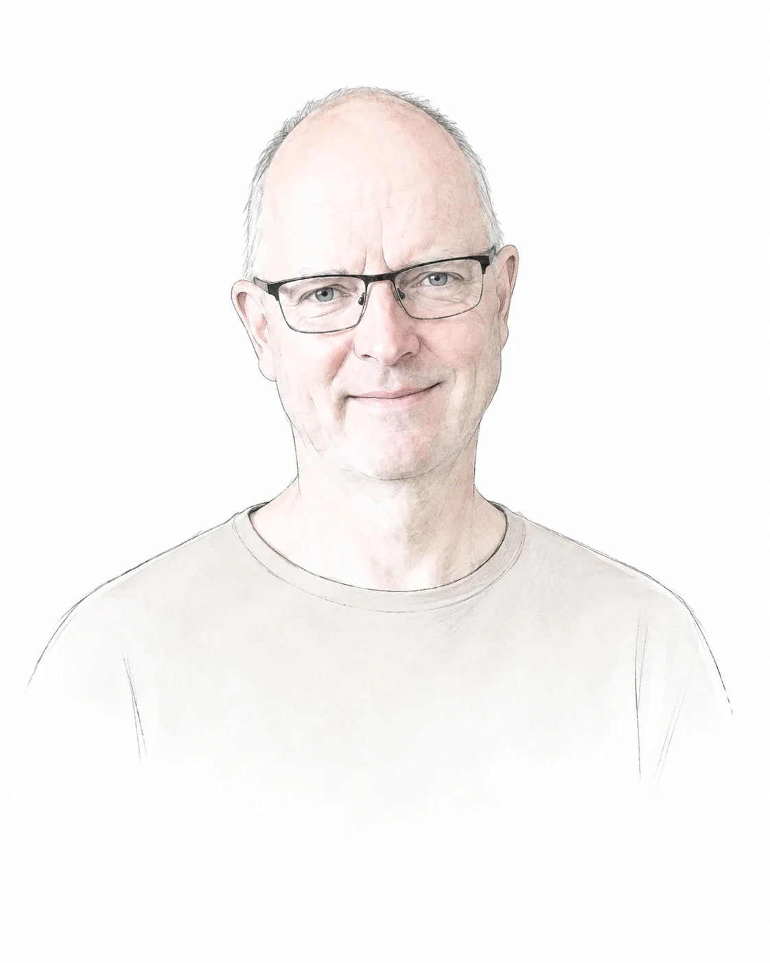 Minimalistische Porträtzeichnung von Peter Kaiser im schlichten Freizeitoberteil